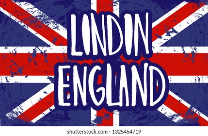 Vector illustration with hand sketched lettering "London, England". Template for t-shirt design, signboard, card, print, poster. Vector lettering typography poster.