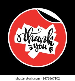 Vector illustration with hand sketched lettering "Thank you". Template signboard, card, print, poster. Vector lettering typography poster.