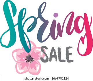 Vector illustration with hand sketched lettering "Spring sale". Template for adertising, signboard, card, print, poster. Vector lettering typography poster.