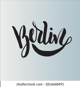 Vector illustration with hand sketched lettering "Berlin". Template cover, signboard, card, print, poster. Vector lettering typography poster.