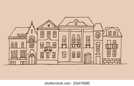 Vector illustration of a hand sketched vintage town street.