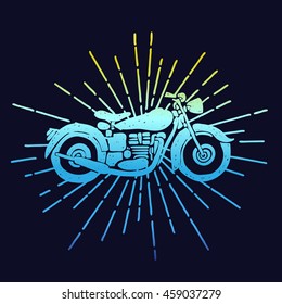 Vector illustration of hand sketched vintage motorcycle.Retro Hand drawn classic in ink style. Custom motor bicycle logo. Biker club sign. Garage label.