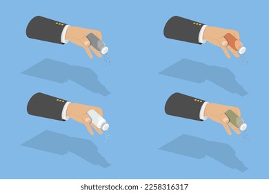 Vector Illustration of Hand with a Spice Shaker Set, Food Seasoning