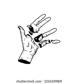 vector illustration of a hand split into pieces