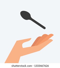 Vector illustration of a hand and a spoon. Food and Eating Concept. Cutlery idea