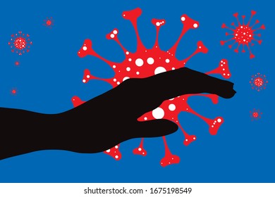 Vektorillustration-Illustration von Hand verbreitenden Viruszeichen in der Luft. Symbol der Krankheit und des Coronavirus.