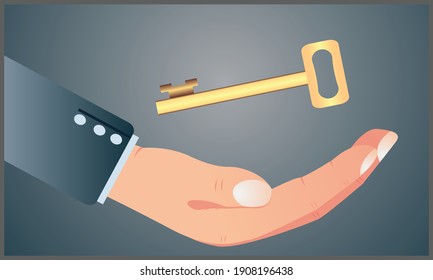 vector illustration of hand supports the key to success in business composition with gray background