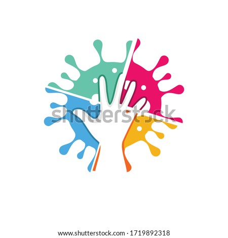 A vector Illustration of hand symbol. smash the corona virus and germs into 4 part with each slice multicolor 