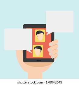 Vector illustration of hand with tablet flat design 