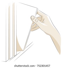 Vector illustration of a hand taking book from the shelf