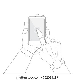 vector illustration of hand and telephone in technology, business, golbalization