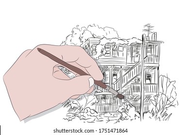 ilustración vectorial de la mano que dibuja, sobre un fondo blanco, vector