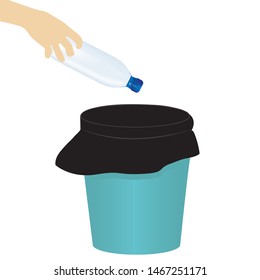 Vector illustration with hand throwing dust into the trash with dust bag