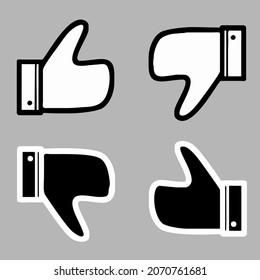 Vector illustration of hand with thumb up and thumb down icon in black and white