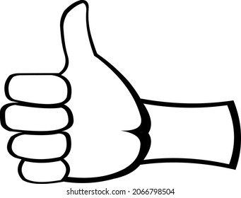 Vector illustration of a hand with the thumb up, with the outlines drawn and in black and white