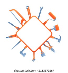 Vector illustration hand tools for home renovation, maintenance and repair isolated on white background with blank copy space for text. Construction tools vector background in flat cartoon style.
