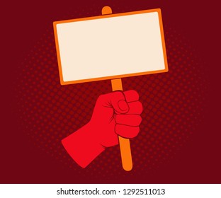 Vector illustration of a hand with transparency on halftone background. Protest.