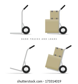 Vector illustration of hand trucks and their loads.