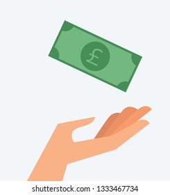 Vector Illustration Of A Hand And UK Bank Note. Money Concept. 