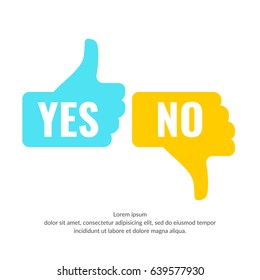 Vector illustration of hand voting with Yes and No in flat style suitable for website design and applications