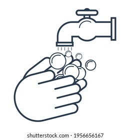 Vector illustration of hand wash icon with outline style. Good for graphic assets in web design, UI, banners and brochures. simple design.