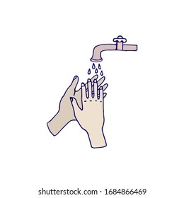 Vector illustration of hand washing as protection against viruses and bacteria, icon isolated on white background.