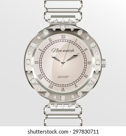 Vector illustration of hand watch encrusted with precious stones 