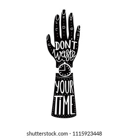 Vector Illustration Hand Watch Lettering Text Stock Vector (Royalty ...