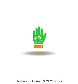 Ilustración vectorial de la onda de la mano con la cara de la sonrisa. Símbolo de respeto.