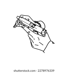 vector illustration of hand with weapon outline concept
