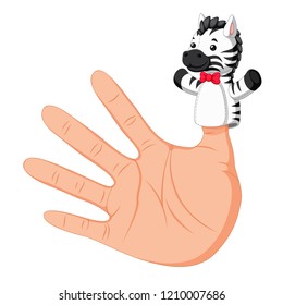 vector illustration of hand wearing a zebra finger puppet on thumb