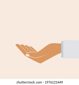 Vector illustration of hand in white coat. Free space for the premises of the object. Isolated