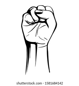 Vector illustration. Hand women illustration. Women resist symbol. Women power.  illustration of fist and sunburst. Isolated on white 