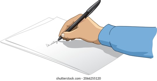 Vector illustration of hand writing with a pen on papers