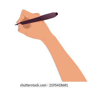 Vector illustration of hand writing with pen isolated on white background.