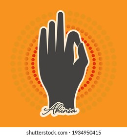 Vector illustration of Hand and written Ahinsa which means non violence. Poster banner Vector