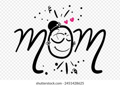 Vector illustration of Hand written Mom calligraphy on transparent background