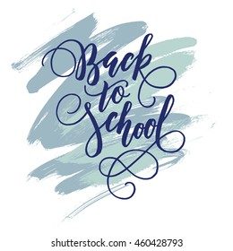 Vector illustration of a hand written phrase Back to School. Custom hand drawn lettering. Design element for sale posters.