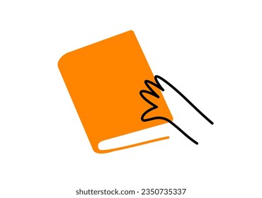 Vector illustration of hand and yellow book shape on white color background. Flat line art style design of hand with book for web, banner, poster, print