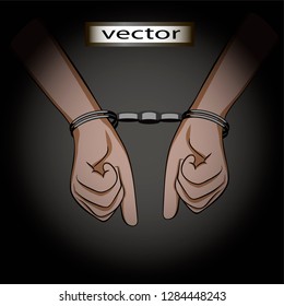 Vector illustration of handcuffed hands, symbol of slavery, bondage, restriction of freedom
