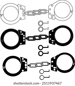 Vector Illustration of Handcuffs with Keys - Law Enforcement Equipment