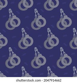 Vector illustration of handcuffs pattern on blue background. Background for police officer's station. 