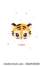 vector illustration. Handdraw graphics. Cute tiger cub. polka dots in the background. Can be used as a print for baby clothes, a poster, a sticker or whatever you like