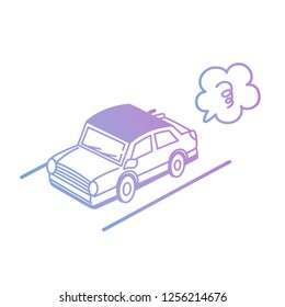 Vector illustration: Hand-drawing isolated retro car in pastel color on the roof on white background.