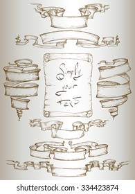 Vector illustration, hand-drawing. Ribbon set. On a light background.