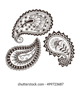 Vector illustration hand-drawing set paisley Indian cucumber style. Oriental backdrop textile background. Floral ornament Coloring for adult.