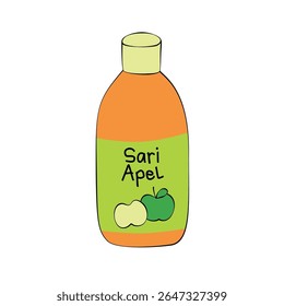 Vector illustration of a hand-drawn apple juice bottle. Fresh fruit drink made from apples, perfect for packaging or health product content