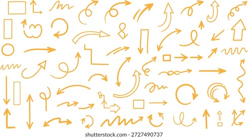 Ilustración vectorial del conjunto de iconos de flecha dibujado a mano con Formas mixtas, estilo de boceto y elemento de diseño direccional