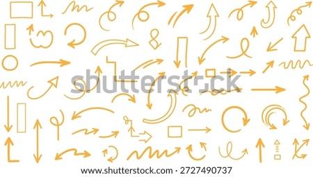 Vector illustration of hand-drawn arrow icon set with mixed shapes, sketch style, and directional design element