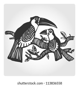Vector illustration with hand-drawn birds